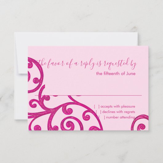 RSVP-kaart Scroll Pattern Roze RSVP Kaartje (Voorkant)