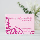 RSVP-kaart Scroll Pattern Roze RSVP Kaartje (Staand voorkant)