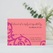 RSVP-kaart Scroll Pattern Roze RSVP Kaartje (Staand voorkant)