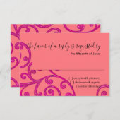 RSVP-kaart Scroll Pattern Roze RSVP Kaartje (Voorkant / Achterkant)