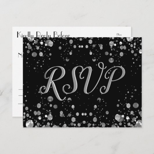 RSVP-kaart Silver Confetti Uitnodiging Briefkaart (Voorkant / Achterkant)
