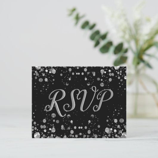 RSVP-kaart Silver Confetti Uitnodiging Briefkaart (Staand voorkant)