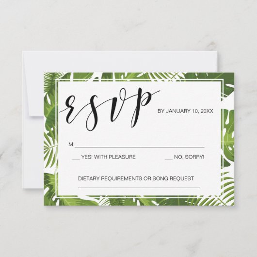 RSVP kaart sjabloon Tropical Elegant bruiloft (Voorkant)