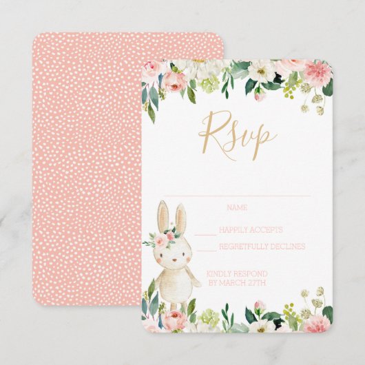 RSVP-kaart Sommige Bunny Blush Floral Informatiekaartje (Voorkant / Achterkant)
