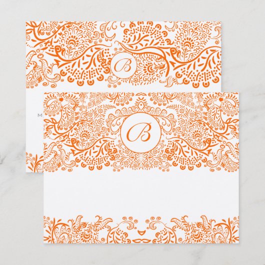 RSVP-kaart Tortelduifjes Oranje koraal SINAASAPPEL RSVP Kaartje (Voorkant / Achterkant)