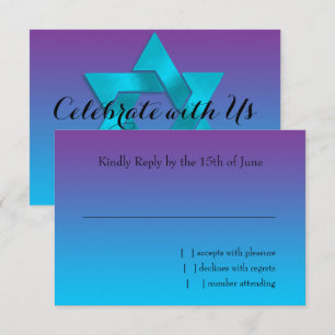 RSVP-kaart Turquoise naar Paarse Ombre met ster RSVP Kaartje
