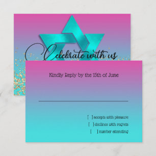 RSVP-kaart Turquoise naar Roze Ombre met Star RSVP Kaartje