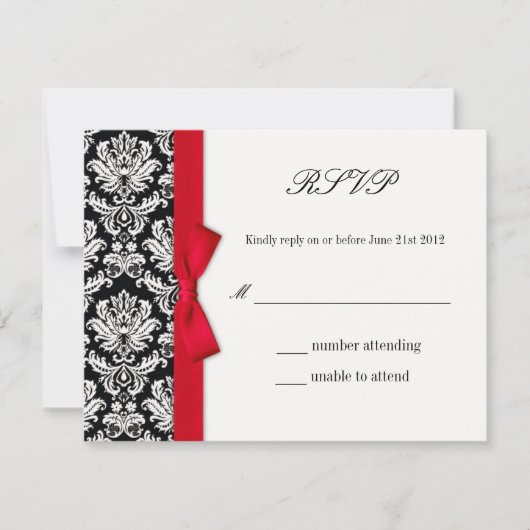RSVP - Kaart van de RSVP - Damask Red Bow Wedding (Voorkant)