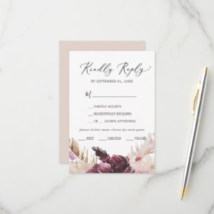 RSVP-kaart van het menu Boho Pampas Grass