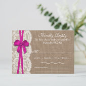 RSVP-kaart van het Rustic Pink Bow Wedding Collect RSVP Kaartje (Staand voorkant)