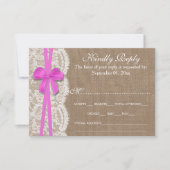 RSVP-kaart van het Rustic Pink Bow Wedding Collect RSVP Kaartje (Voorkant)