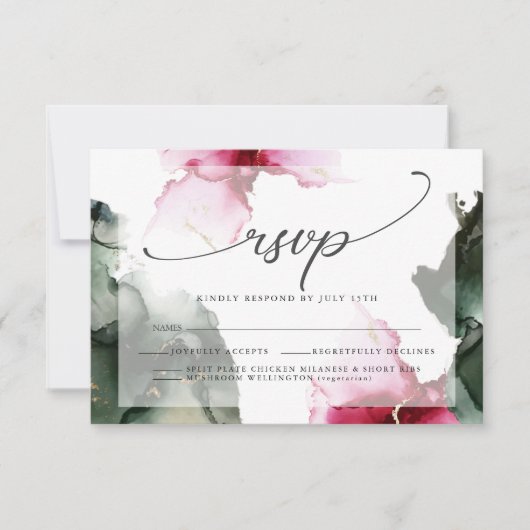 RSVP-kaart voor aangepaste Waterverf en Sage Green RSVP Kaartje (Voorkant)