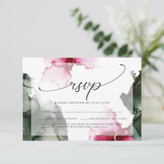 RSVP-kaart voor aangepaste Waterverf en Sage Green RSVP Kaartje (Staand voorkant)