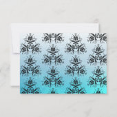 RSVP-kaart voor Black and Blue Damask Wedding RSVP (Achterkant)