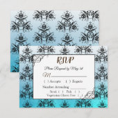 RSVP-kaart voor Black and Blue Damask Wedding RSVP Kaartje (Voorkant / Achterkant)