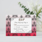 RSVP-kaart voor Black and Red Damask Wedding RSVP Kaartje (Staand voorkant)