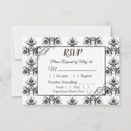 RSVP-kaart voor Black and White Damask Wedding RSV RSVP Kaartje