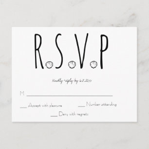 RSVP-kaart voor Black and White Shell Beach Weddin Briefkaart
