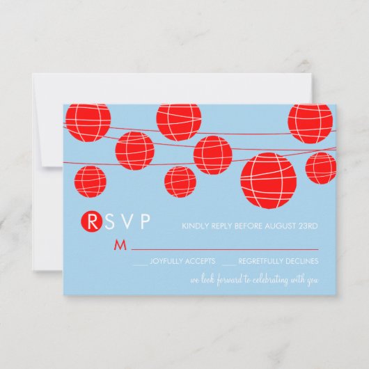 RSVP-kaart voor blauw en rood papier RSVP Kaartje (Voorkant)