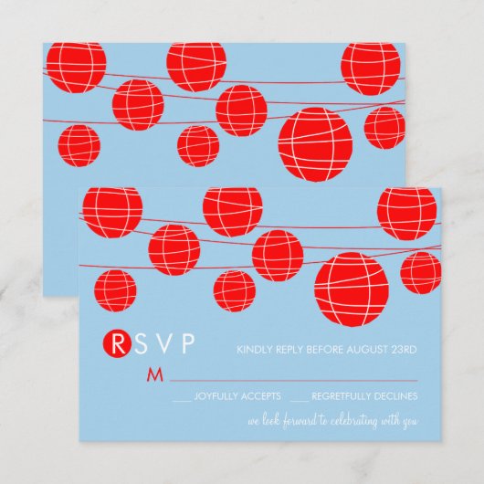 RSVP-kaart voor blauw en rood papier RSVP Kaartje (Voorkant / Achterkant)