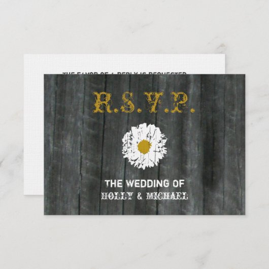 RSVP-kaart voor bruiloft - Barnwood & Daisy RSVP Kaartje (Voorkant / Achterkant)