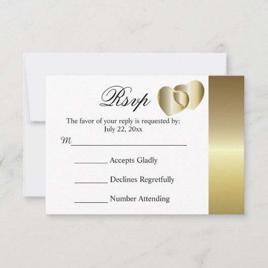 RSVP-kaart voor bruiloft Elegant Golden Hearts Des RSVP Kaartje (Voorkant)