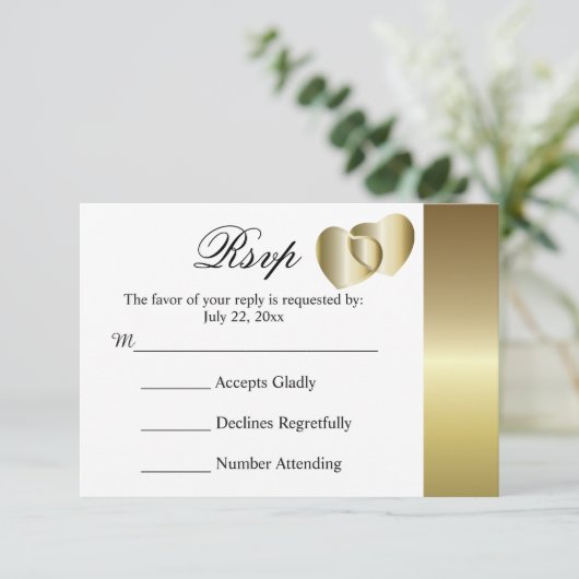 RSVP-kaart voor bruiloft Elegant Golden Hearts Des RSVP Kaartje (Staand voorkant)
