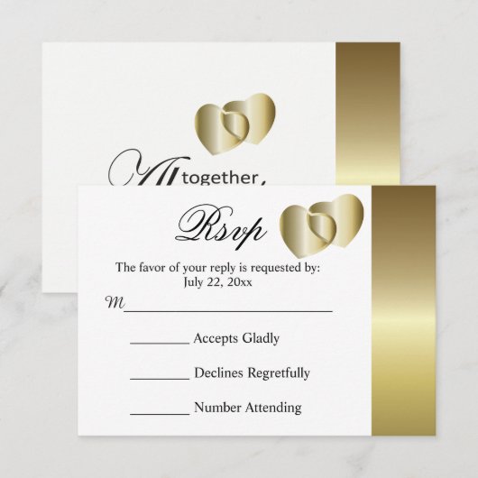 RSVP-kaart voor bruiloft Elegant Golden Hearts Des RSVP Kaartje (Voorkant / Achterkant)