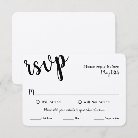 RSVP-kaart voor bruiloft met MEAL-selecties RSVP Kaartje (Voorkant / Achterkant)