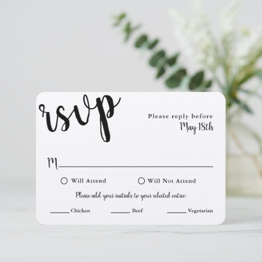 RSVP-kaart voor bruiloft met MEAL-selecties RSVP Kaartje (Staand voorkant)