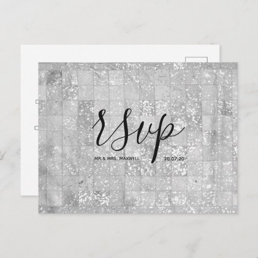Rsvp-kaart voor bruiloft | Modern Grey Script Brie Uitnodiging Briefkaart (Voorkant / Achterkant)