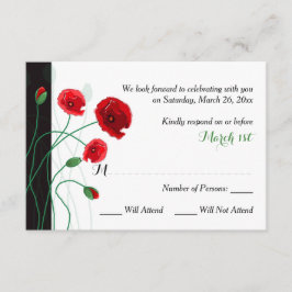 RSVP-kaart voor bruiloft | Rode papaver | Zwart, g RSVP Kaartje