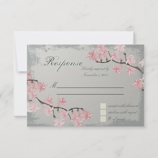 RSVP-kaart voor bruiloft - Roze Cherry Blossom RSVP Kaartje (Achterkant)