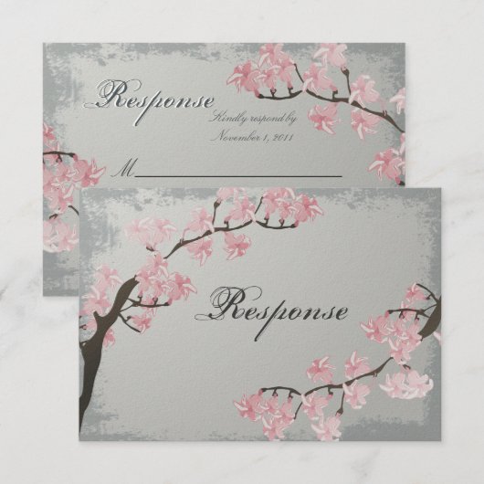RSVP-kaart voor bruiloft - Roze Cherry Blossom RSVP Kaartje (Voorkant / Achterkant)
