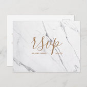 Rsvp-kaart voor bruiloft | White Gold Marble-scrip Uitnodiging Briefkaart (Voorkant / Achterkant)
