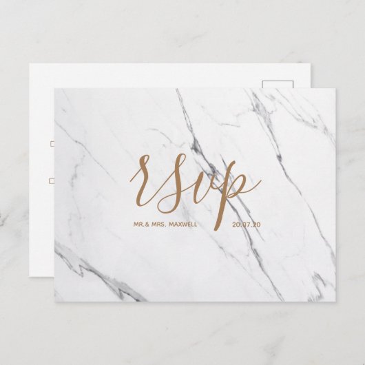 Rsvp-kaart voor bruiloft | White Gold Marble-scrip Uitnodiging Briefkaart (Voorkant / Achterkant)