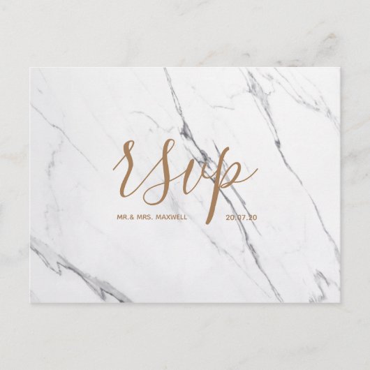 Rsvp-kaart voor bruiloft | White Gold Marble-scrip Uitnodiging Briefkaart (Voorkant)