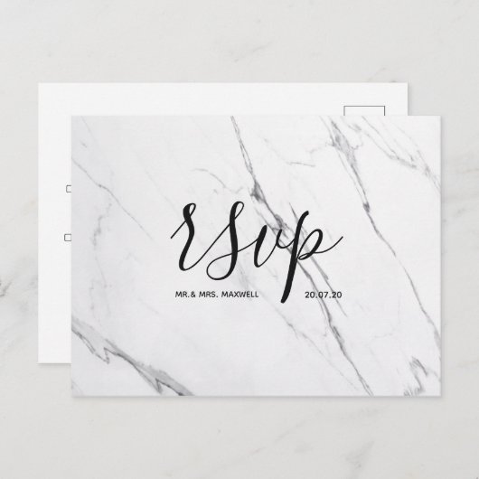 Rsvp-kaart voor bruiloft | White Marble Script Bri Uitnodiging Briefkaart (Voorkant / Achterkant)