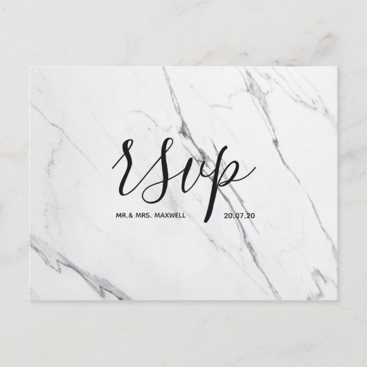 Rsvp-kaart voor bruiloft | White Marble Script Bri Uitnodiging Briefkaart (Voorkant)