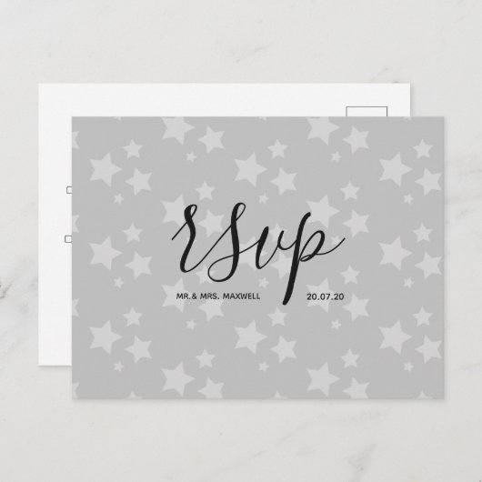 Rsvp-kaart voor bruiloft | White Stars Script-Brie Uitnodiging Briefkaart (Voorkant / Achterkant)