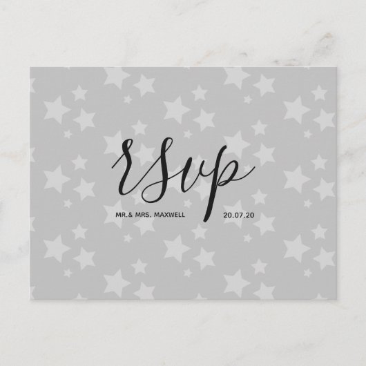 Rsvp-kaart voor bruiloft | White Stars Script-Brie Uitnodiging Briefkaart (Voorkant)