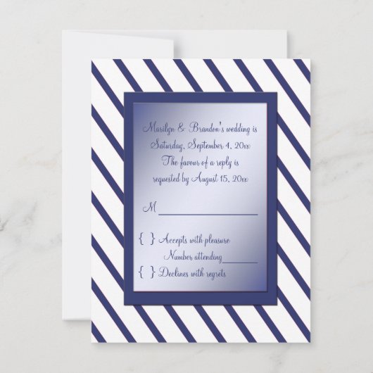 RSVP-kaart voor de marine en de witte Stripe RSVP Kaartje (Achterkant)