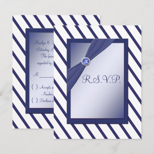 RSVP-kaart voor de marine en de witte Stripe RSVP Kaartje (Voorkant / Achterkant)