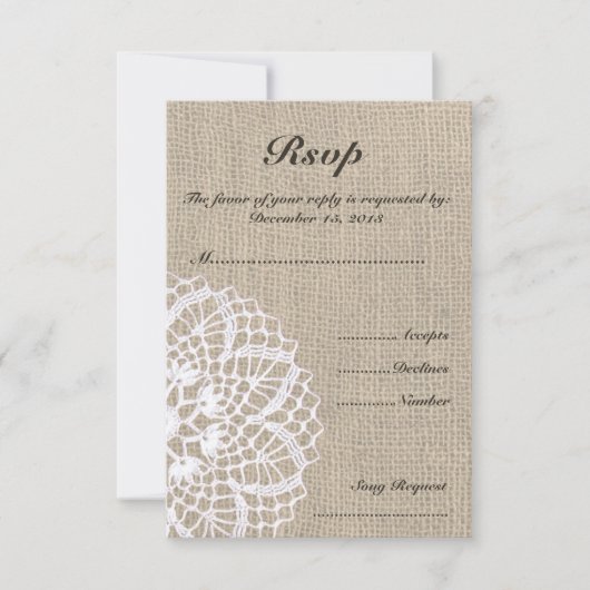  RSVP-kaart voor Doily & Burlap Wedding RSVP (Voorkant)