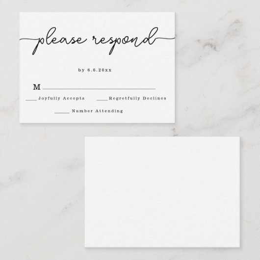 RSVP-kaart voor Elegant Script Weddenschap Notitiekaartje (Voorkant / Achterkant)