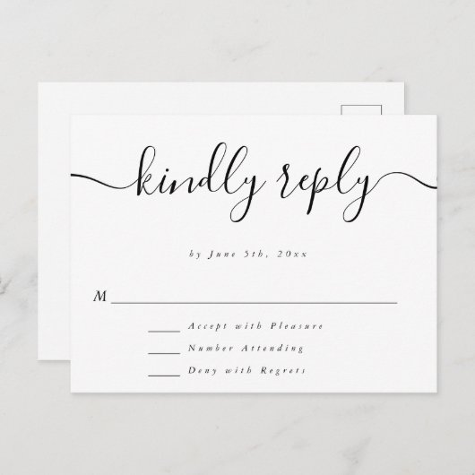 RSVP-kaart voor fancy script Simple Weduwend Respo Briefkaart (Voorkant / Achterkant)