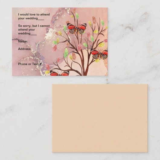 RSVP-kaart voor Herfst Tree & Butterfly Design Notitiekaartje (Voorkant / Achterkant)