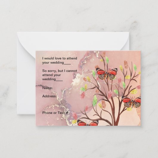 RSVP-kaart voor Herfst Tree & Butterfly Design Notitiekaartje (Voorkant)