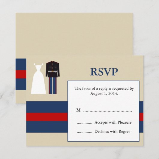 RSVP-kaart voor het uitnodigen van marineverbindin RSVP Kaartje (Voorkant / Achterkant)