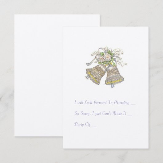 RSVP-kaart voor huwelijksuitnodiging. "Wedding Bel RSVP Kaartje (Voorkant / Achterkant)